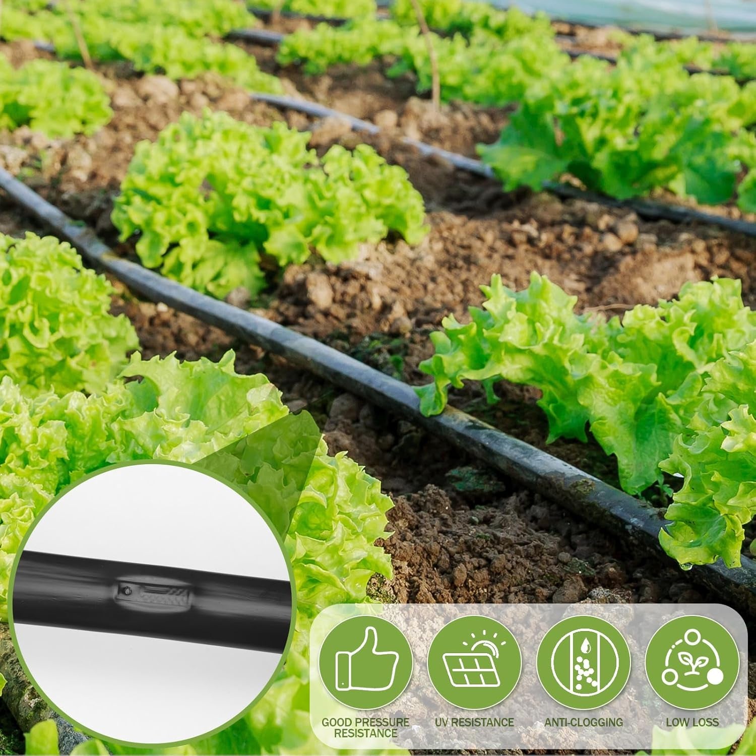 250' 5/8 Inch Drip Tape Irrigation Tubing Kit 8 Mil 6" Spacing Garden Hose Watering Tube Line Automatic Equipment for Garden Irrigation System Farms, Landscape, Lawn
