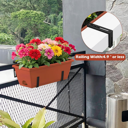 Railing Planter Box 16.9 Inches Fence Hanging Planters with Adjustable Brackets Red Deck Railing Planter Boxes Plastic Outdoor Balcony Railing Window Boxes Planters Hanging Flower Box