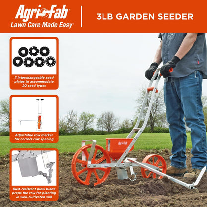 Push Garden Seeder Planter with 7 Interchangeable Seed Plates, 3 Lb Capacity Hopper and Adjustable Row Marker, Orange