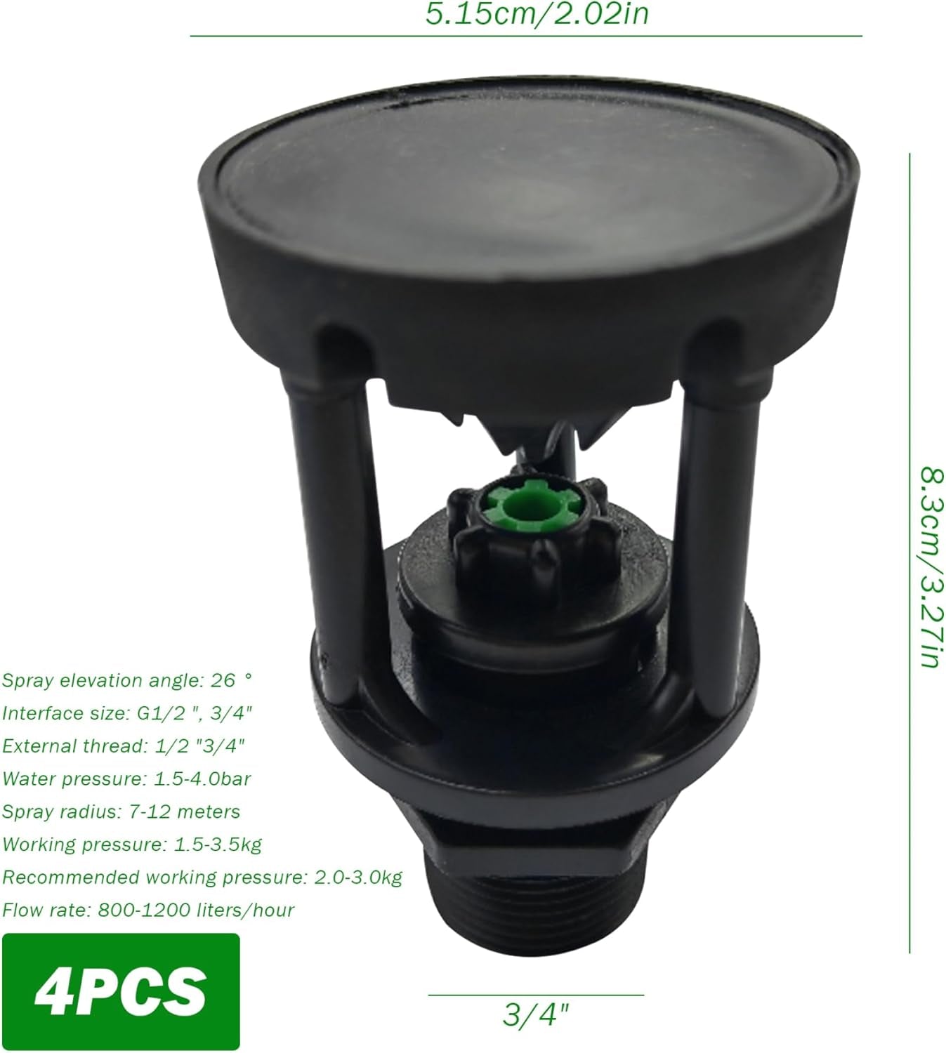 Garden Sprinkler 4PCS 3/4" Wobbler Irrigation Sprinkler 360 ° Rotary Watering Nozzles External Thread Irrigation Spray Nozzle Water Saving Wobbler Sprinkler for Grass Lawn Farmland Garden Sprinkler