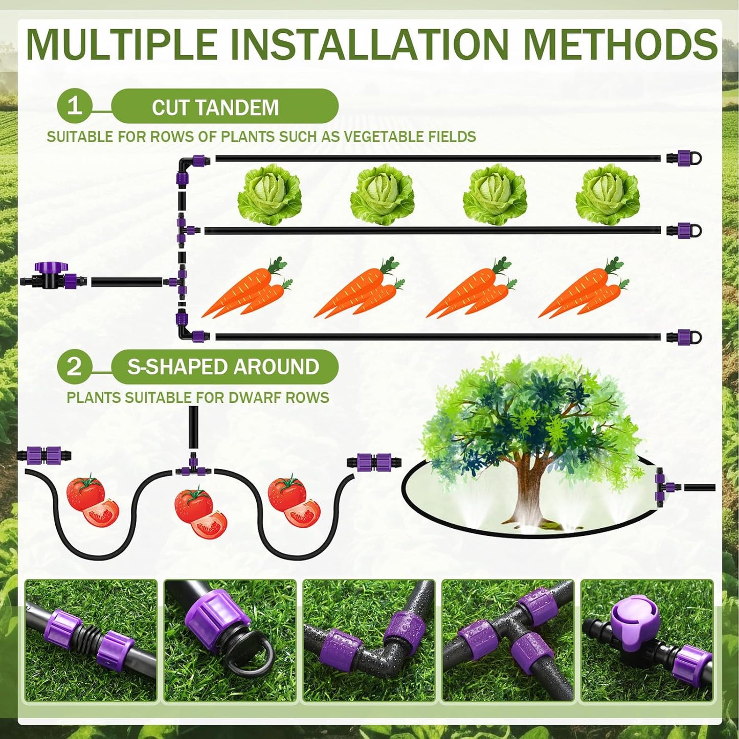 250' 5/8 Inch Drip Tape Irrigation Tubing Kit 8 Mil 6" Spacing Garden Hose Watering Tube Line Automatic Equipment for Garden Irrigation System Farms, Landscape, Lawn