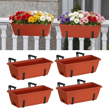 Railing Planter Box 16.9 Inches Fence Hanging Planters with Adjustable Brackets Red Deck Railing Planter Boxes Plastic Outdoor Balcony Railing Window Boxes Planters Hanging Flower Box