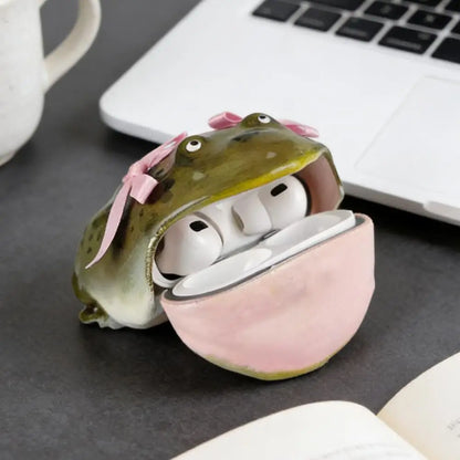 Bow Frog Earbud Case for Airpods 1/2/3/4/Pro 1/2/3 Bluetooth-Compatible Earphone Charging Case Cover Headphone Protective Shell