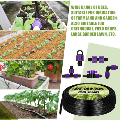 250' 5/8 Inch Drip Tape Irrigation Tubing Kit 8 Mil 6" Spacing Garden Hose Watering Tube Line Automatic Equipment for Garden Irrigation System Farms, Landscape, Lawn