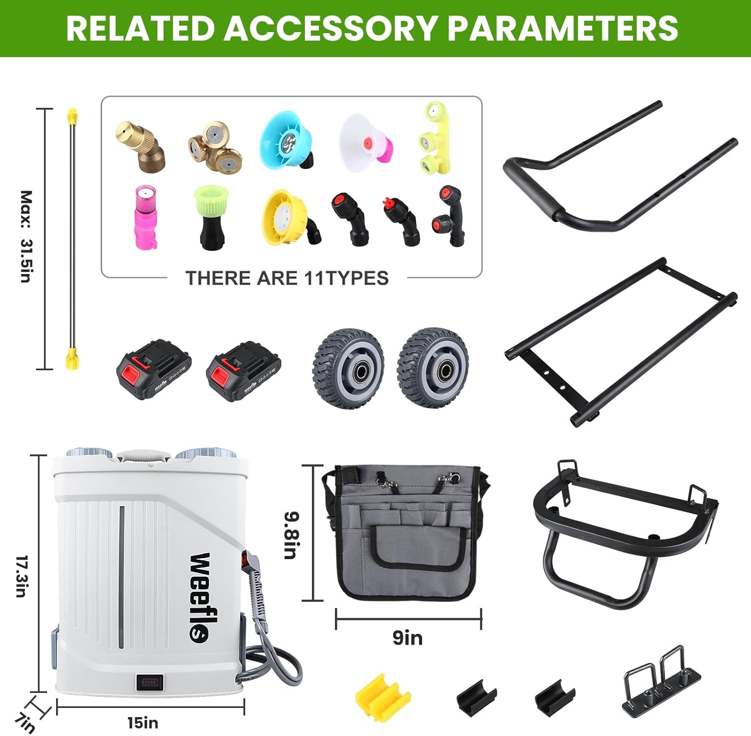 Battery Powered Backpack Sprayer,4 Gallon Electric Sprayer with Wheeled Cart, 100 PSI High Pressure, 2X 21V Rechargeable Batteries,Garden Sprayer for Outdoor Cleaning & Washing