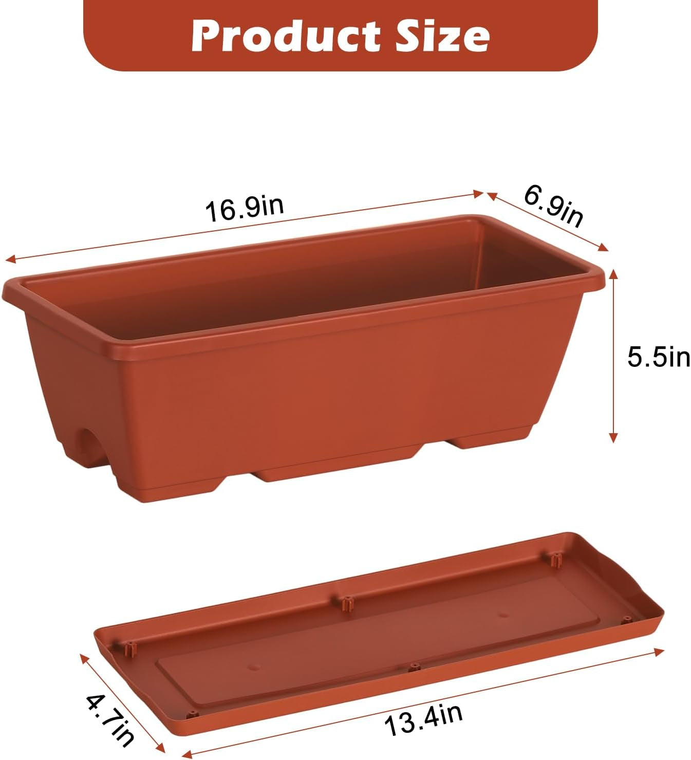 Railing Planter Box 16.9 Inches Fence Hanging Planters with Adjustable Brackets Red Deck Railing Planter Boxes Plastic Outdoor Balcony Railing Window Boxes Planters Hanging Flower Box