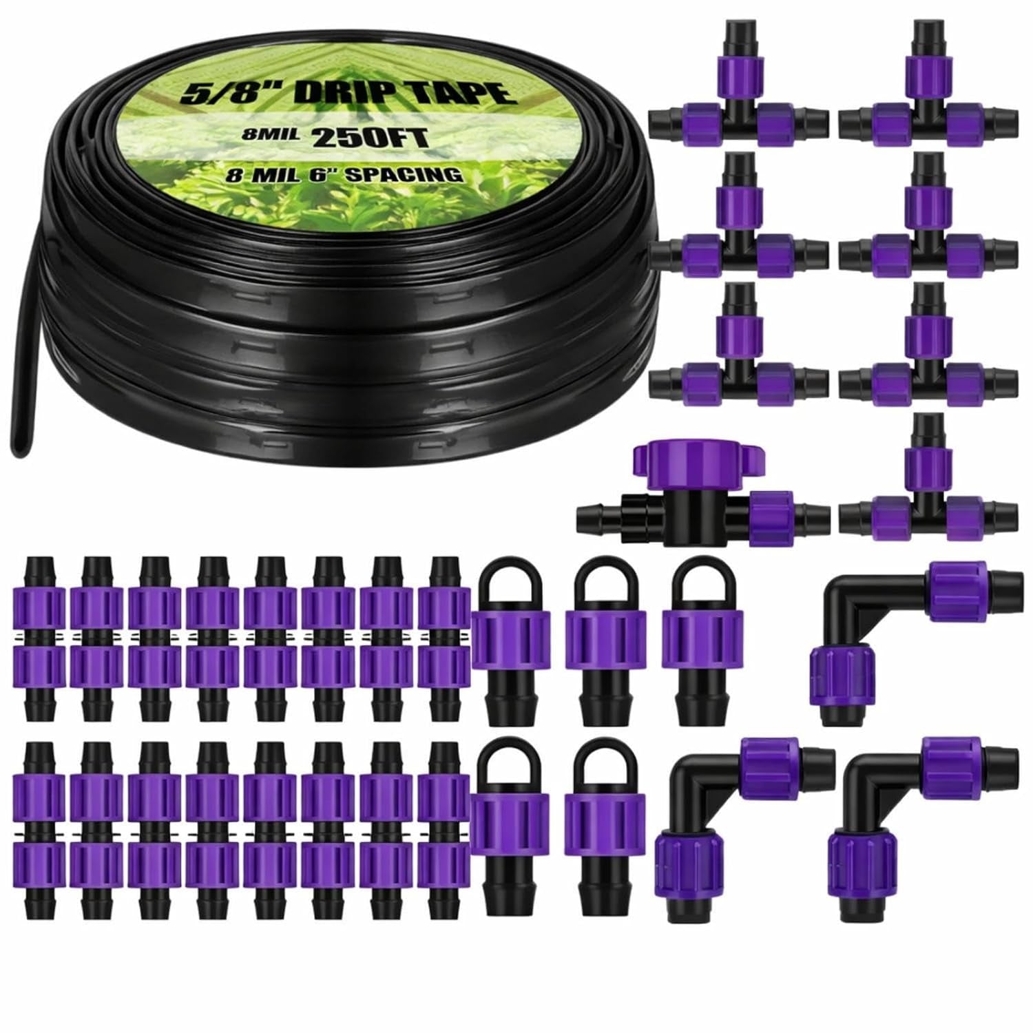 250' 5/8 Inch Drip Tape Irrigation Tubing Kit 8 Mil 6" Spacing Garden Hose Watering Tube Line Automatic Equipment for Garden Irrigation System Farms, Landscape, Lawn