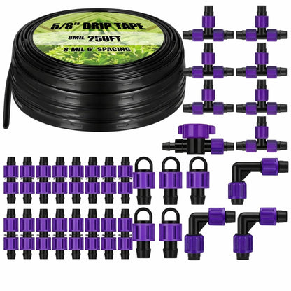 250' 5/8 Inch Drip Tape Irrigation Tubing Kit 8 Mil 6" Spacing Garden Hose Watering Tube Line Automatic Equipment for Garden Irrigation System Farms, Landscape, Lawn