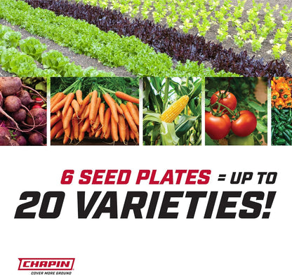 Chapin  Garden Push Seeder Planter with 6 Seed Plates for up to 20 Varieties of Seeds, Zinc Plow Blade, Row Marker, Powder Coated Steel Frame, Red/Black