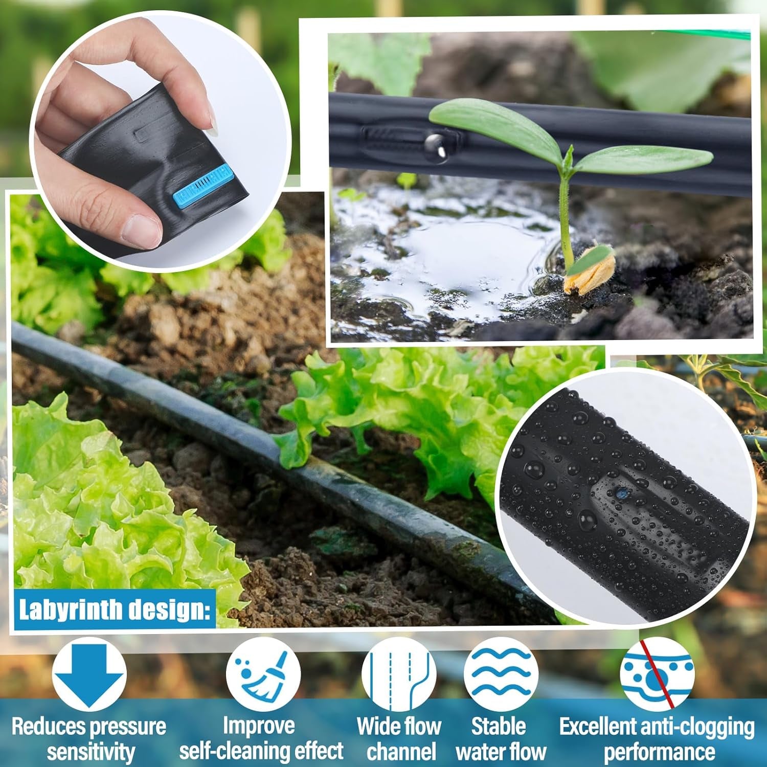 500Ft 5/8 Inch Drip Tape 6" Spacing Roll 16 Mil Irrigation Hose Garden Watering Tube Line Automatic Equipment for Garden Irrigation System Flower Patio Lawn Hose