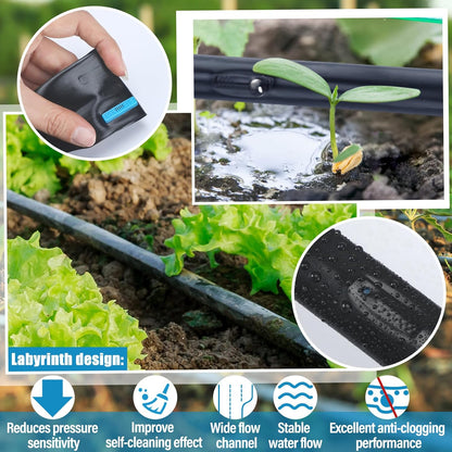 500Ft 5/8 Inch Drip Tape 6" Spacing Roll 16 Mil Irrigation Hose Garden Watering Tube Line Automatic Equipment for Garden Irrigation System Flower Patio Lawn Hose