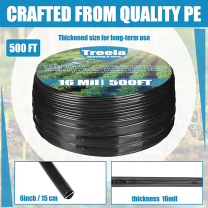 500Ft 5/8 Inch Drip Tape 6" Spacing Roll 16 Mil Irrigation Hose Garden Watering Tube Line Automatic Equipment for Garden Irrigation System Flower Patio Lawn Hose