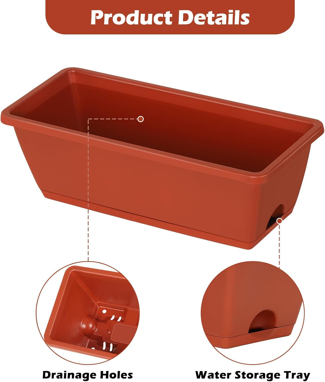 Railing Planter Box 16.9 Inches Fence Hanging Planters with Adjustable Brackets Red Deck Railing Planter Boxes Plastic Outdoor Balcony Railing Window Boxes Planters Hanging Flower Box