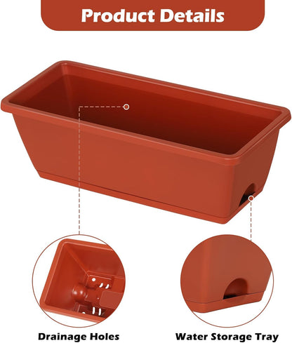 Railing Planter Box 16.9 Inches Fence Hanging Planters with Adjustable Brackets Red Deck Railing Planter Boxes Plastic Outdoor Balcony Railing Window Boxes Planters Hanging Flower Box