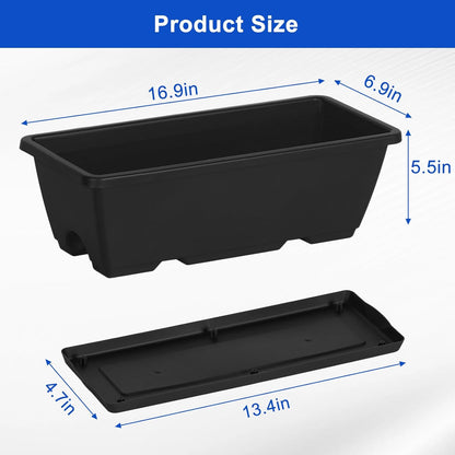 Railing Planter Box 4 Pack Window Boxes Planter with Adjustable Brackets 16.9 Inches Deck Railing Hanging Flower Boxes Black Balcony Planters Fence Hanging Planters for Outdoor