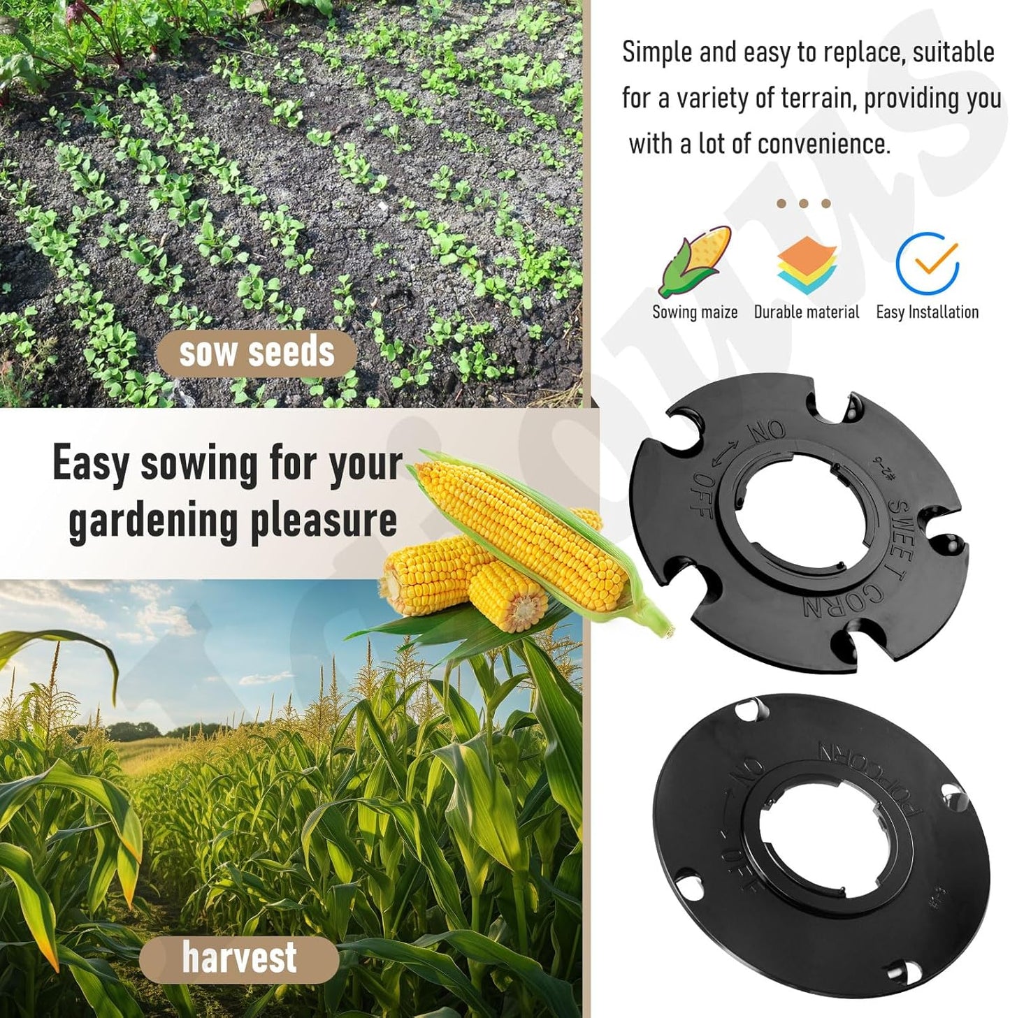 2 X Sweet Corn Standard Seed Plates Size 0.375“, Sown at 7.2" Intervals & 2 X Popcorn Se Ed Plates Spaced 9 Inches Apart, Compatible with E-Arthway 1001-B Garden Seeder