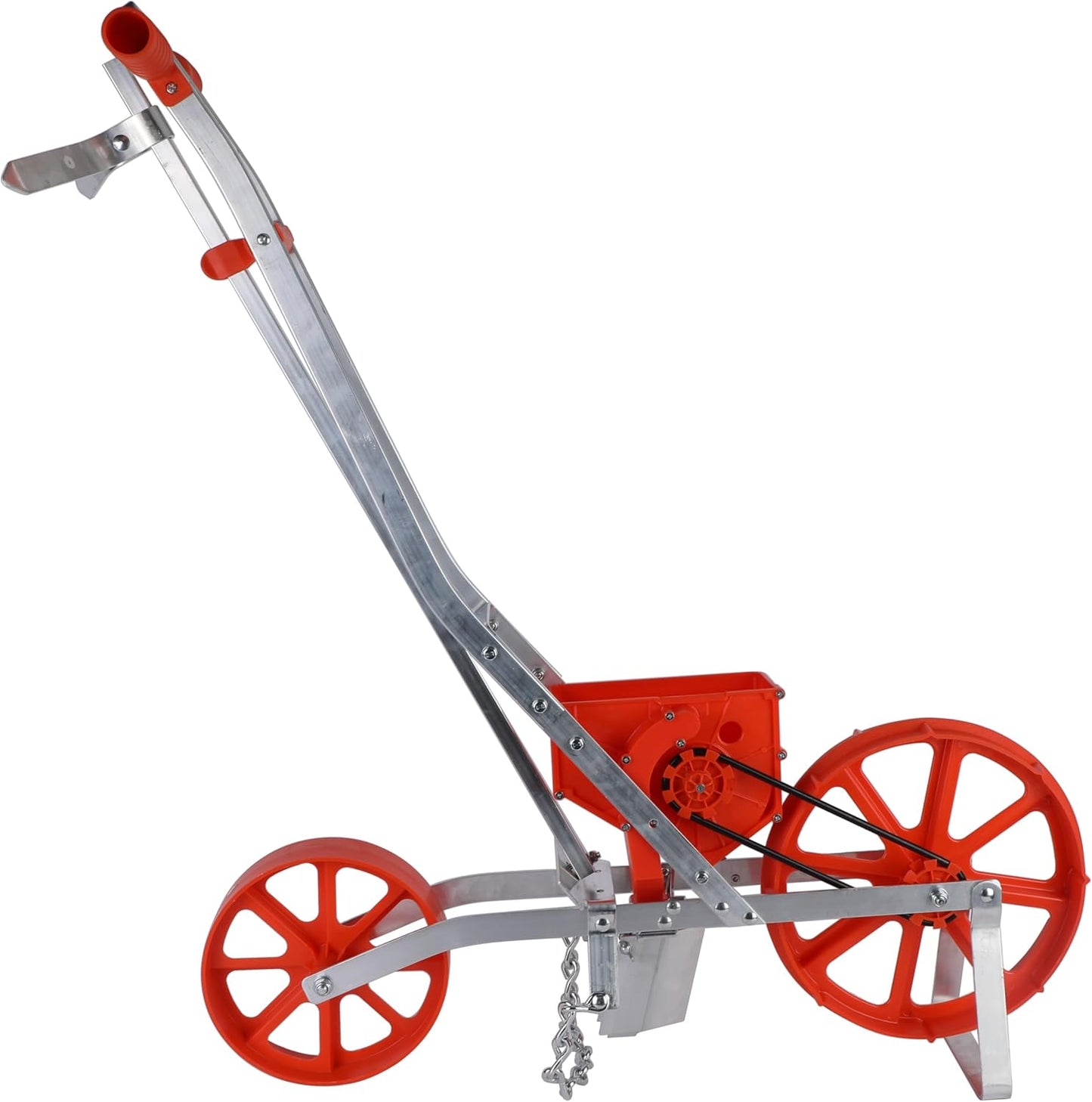 Push Garden Seeder Planter with 7 Interchangeable Seed Plates, 3 Lb Capacity Hopper and Adjustable Row Marker, Orange