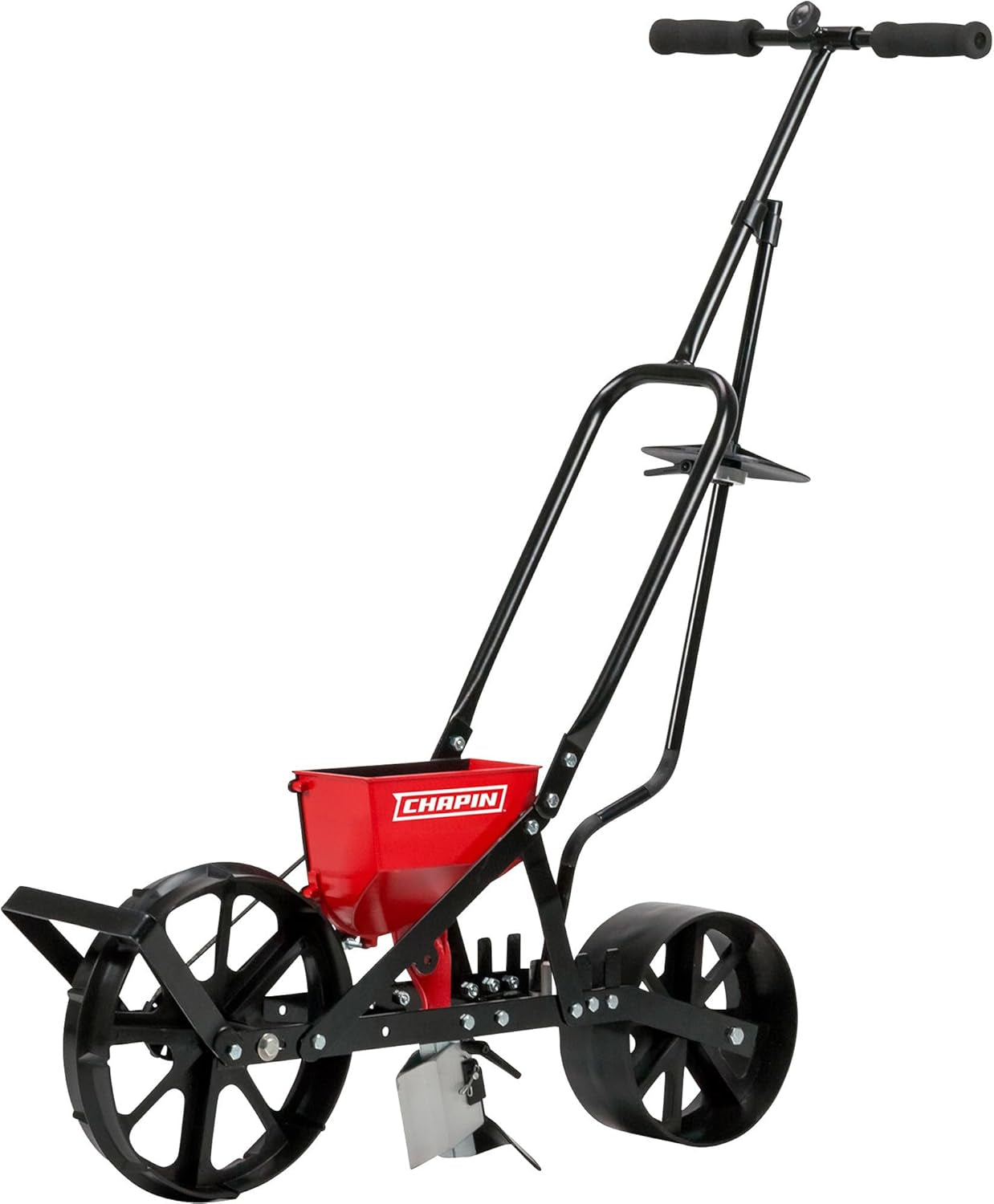 Chapin  Garden Push Seeder Planter with 6 Seed Plates for up to 20 Varieties of Seeds, Zinc Plow Blade, Row Marker, Powder Coated Steel Frame, Red/Black