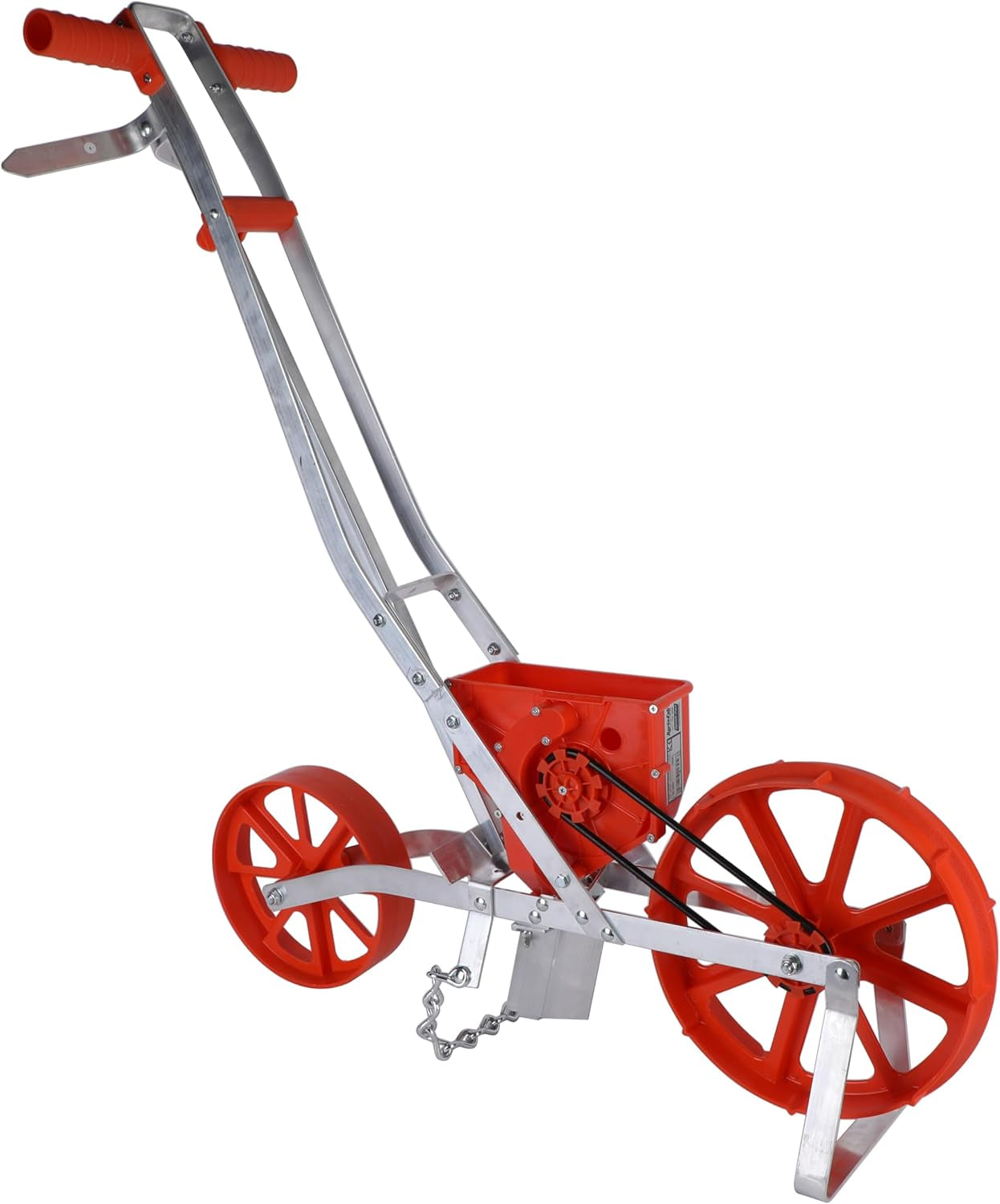 Push Garden Seeder Planter with 7 Interchangeable Seed Plates, 3 Lb Capacity Hopper and Adjustable Row Marker, Orange
