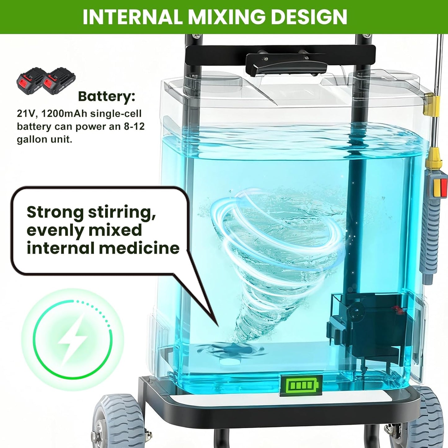 Battery Powered Backpack Sprayer,4 Gallon Electric Sprayer with Wheeled Cart, 100 PSI High Pressure, 2X 21V Rechargeable Batteries,Garden Sprayer for Outdoor Cleaning & Washing