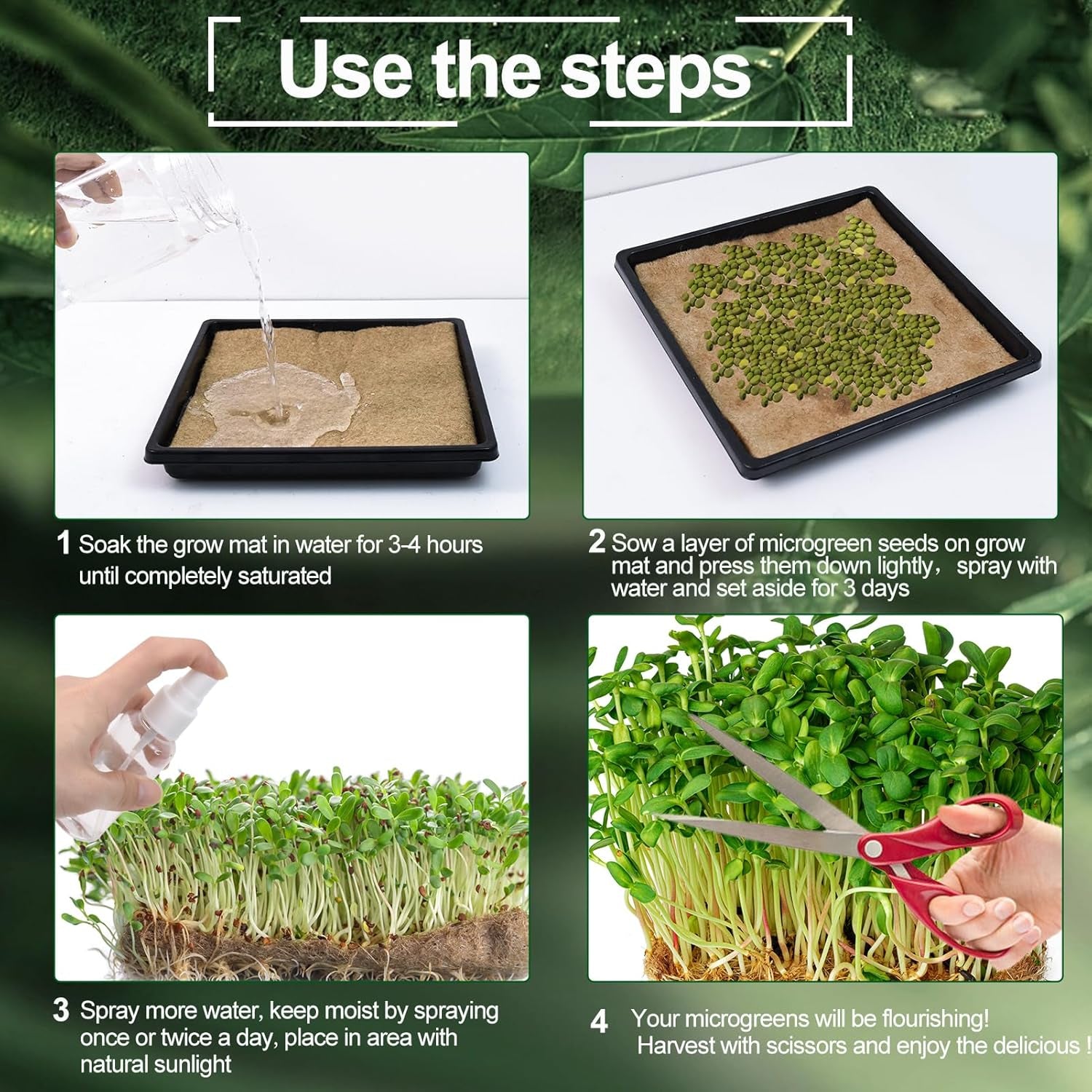 32 PCS Microgreen Mats, 5" X 5" Plant Grow Mat Hydroponic Grow Pads Microgreens Sprouting Mats Microgreens Kit for 1020 Germination Trays Wheatgrass Sprouts