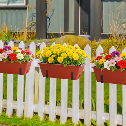 Railing Planter Box 16.9 Inches Fence Hanging Planters with Adjustable Brackets Red Deck Railing Planter Boxes Plastic Outdoor Balcony Railing Window Boxes Planters Hanging Flower Box