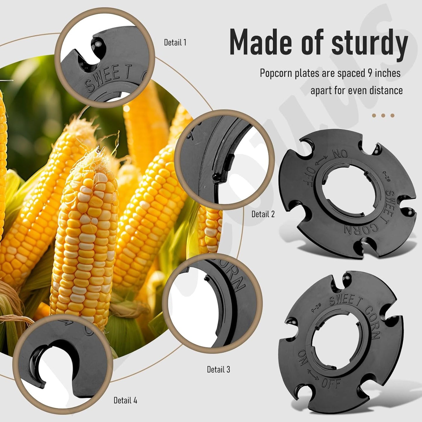 2 X Sweet Corn Standard Seed Plates Size 0.375“, Sown at 7.2" Intervals & 2 X Popcorn Se Ed Plates Spaced 9 Inches Apart, Compatible with E-Arthway 1001-B Garden Seeder