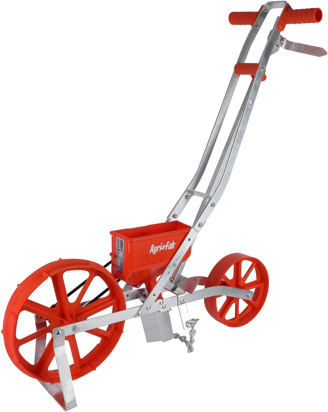 Push Garden Seeder Planter with 7 Interchangeable Seed Plates, 3 Lb Capacity Hopper and Adjustable Row Marker, Orange