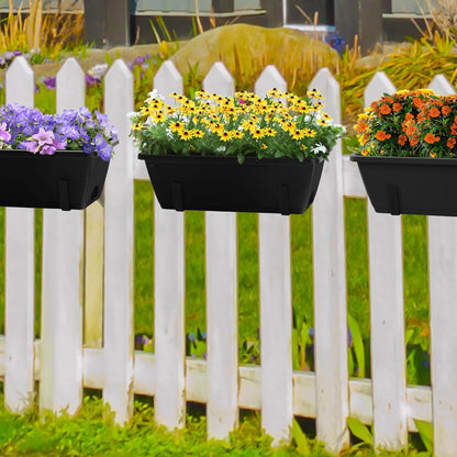 Railing Planter Box 4 Pack Window Boxes Planter with Adjustable Brackets 16.9 Inches Deck Railing Hanging Flower Boxes Black Balcony Planters Fence Hanging Planters for Outdoor