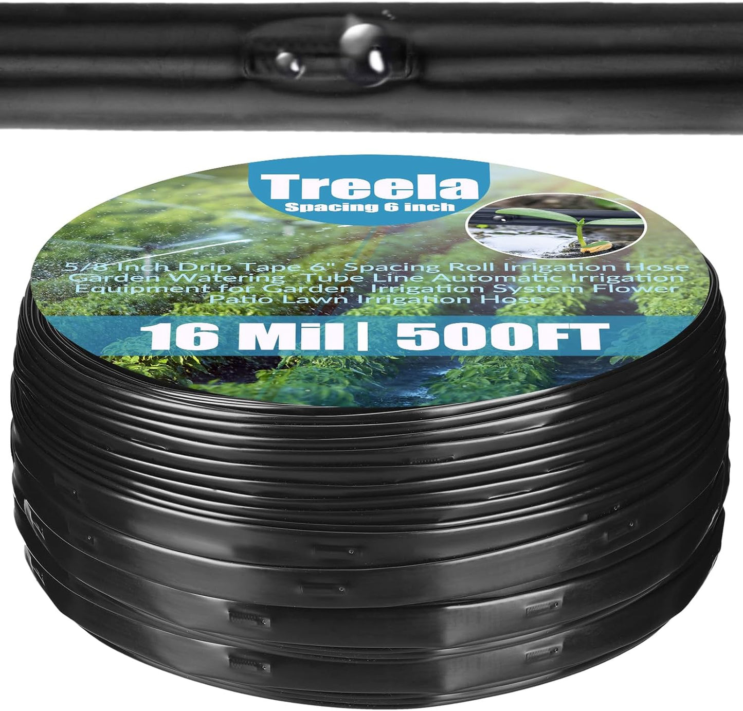 500Ft 5/8 Inch Drip Tape 6" Spacing Roll 16 Mil Irrigation Hose Garden Watering Tube Line Automatic Equipment for Garden Irrigation System Flower Patio Lawn Hose