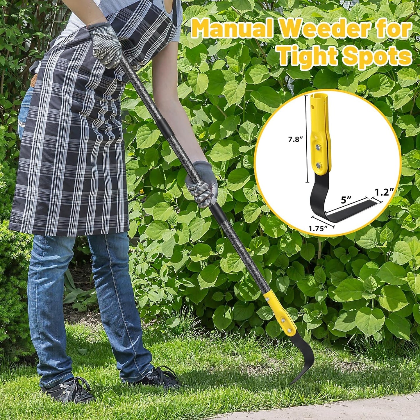 Garden Hoe Tool, 63 Inch L Shaped Hoe Garden Tools with Adjustable Long Handle for Weeding, Loosening Soil,Trenching, Heavy Duty Crack Crevice Weeding Hoe Hand Garden Tools for for Gardening Planting